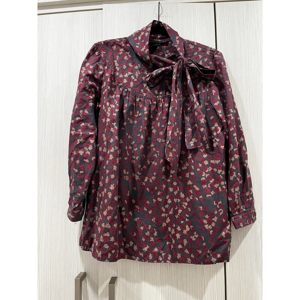 Marc By Marc Jacobs Burgundy Floral Bow Blouse